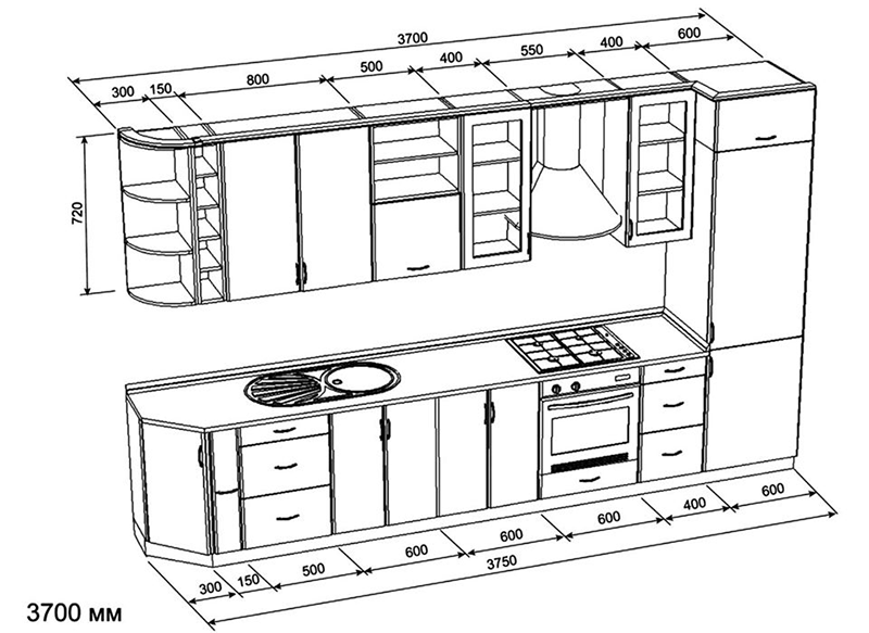 Thiết kế một mẫu tủ bếp có kích thước rộng gần 4m