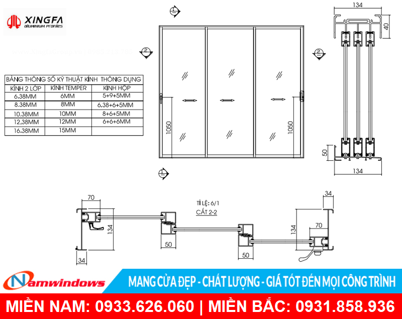 Bản vẽ kỹ thuật cửa đi 3 cánh 3 ray