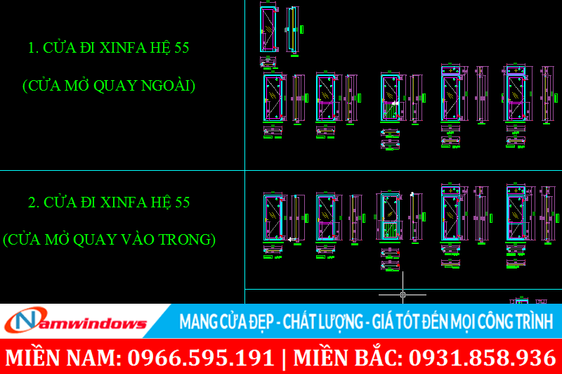 Bản vẽ kỹ thuật cửa nhôm Xingfa