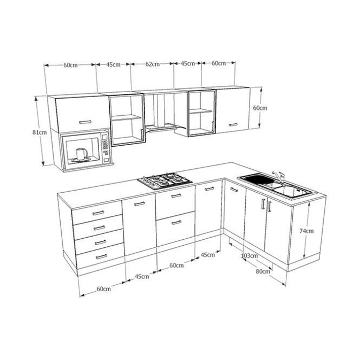 Kích thước tủ bếp nhôm kính