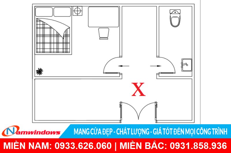 Cửa phòng ngủ không nên đối diện với cửa vệ sinh