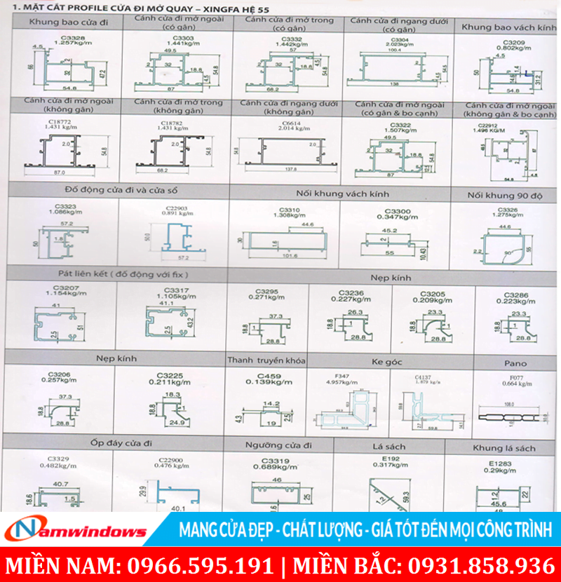 Mặt cắt cửa đi mở Xingfa