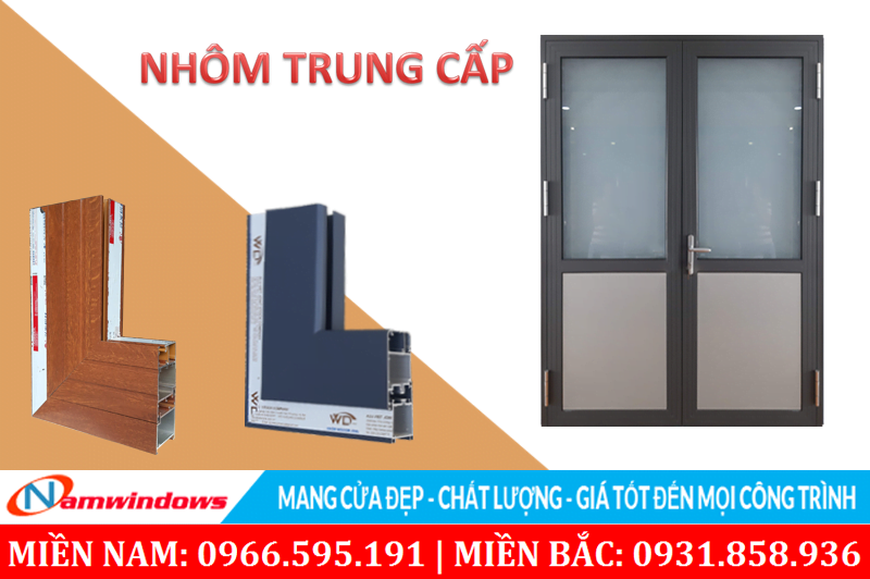 Hình ảnh một mẫu cửa đi 2 cánh mở của nhóm nhôm trung cấp