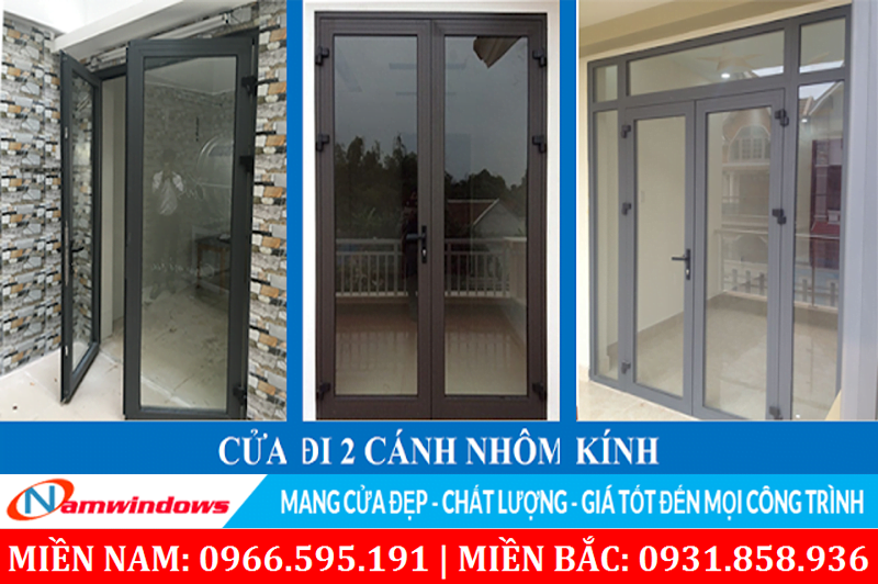 Mẫu cửa đi 2 cánh bằng nhôm Xingfa