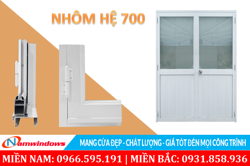 Hình ảnh mẫu cửa nhôm kính 2 cánh hệ 700