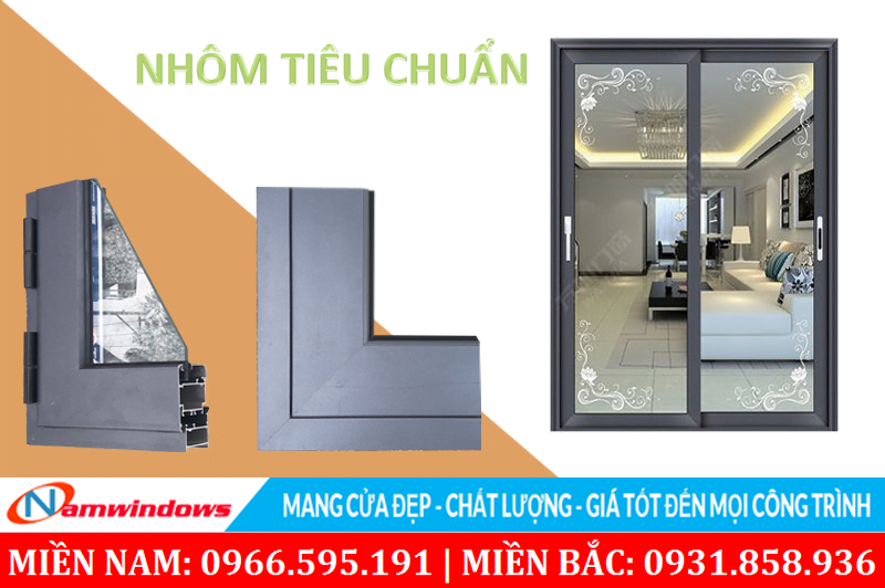 Mẫu cửa nhôm 2 cánh trượt thuộc nhóm nhôm tiêu chuẩn