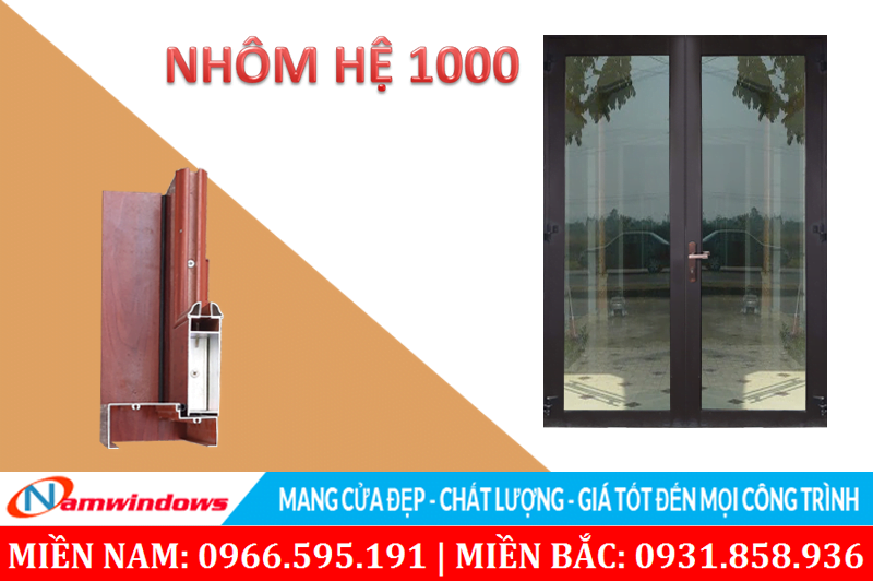 Hình mẫu cửa nhôm kính hệ 1000 2 cánh