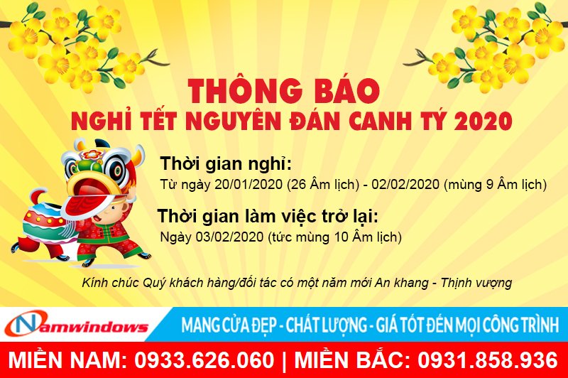 Thời gian bắt đầu nghỉ Tết Canh Tý 2020 tại Namwindows (20/1/2019 - 02/02/2020)