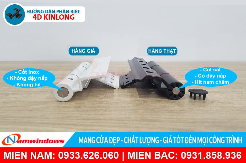 Phân biệt bản lề 4d kinlong chính hãng và hàng loại 2