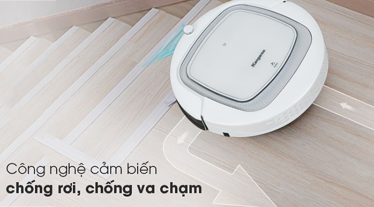 Robot hút bụi Kangaroo KGRB01 Trắng được trang bị công nghệ cảm biến giúp máy chống va chạm khi hoạt động