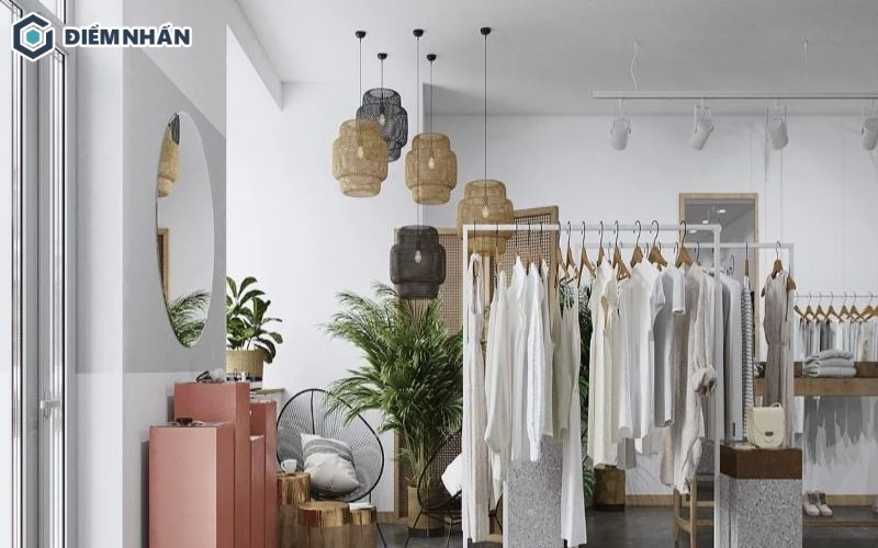 Thiết kế shop quần áo nữ 10m2 với gam màu trắng chủ đạo sáng sủa, trang nhã