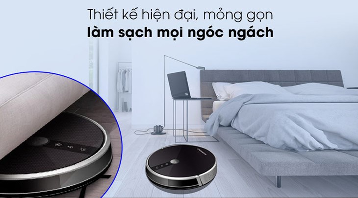 Robot hút bụi lau nhà Shimono RS38B có kiểu dáng mỏng gọn nên có thể làm sạch mọi ngóc ngách hiệu quả